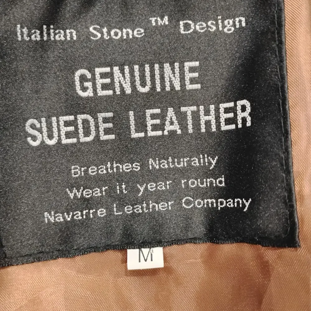 VTG Genuine Suede Leather Coat Jacket Italian Stone Design SZ Med Embroider Deer